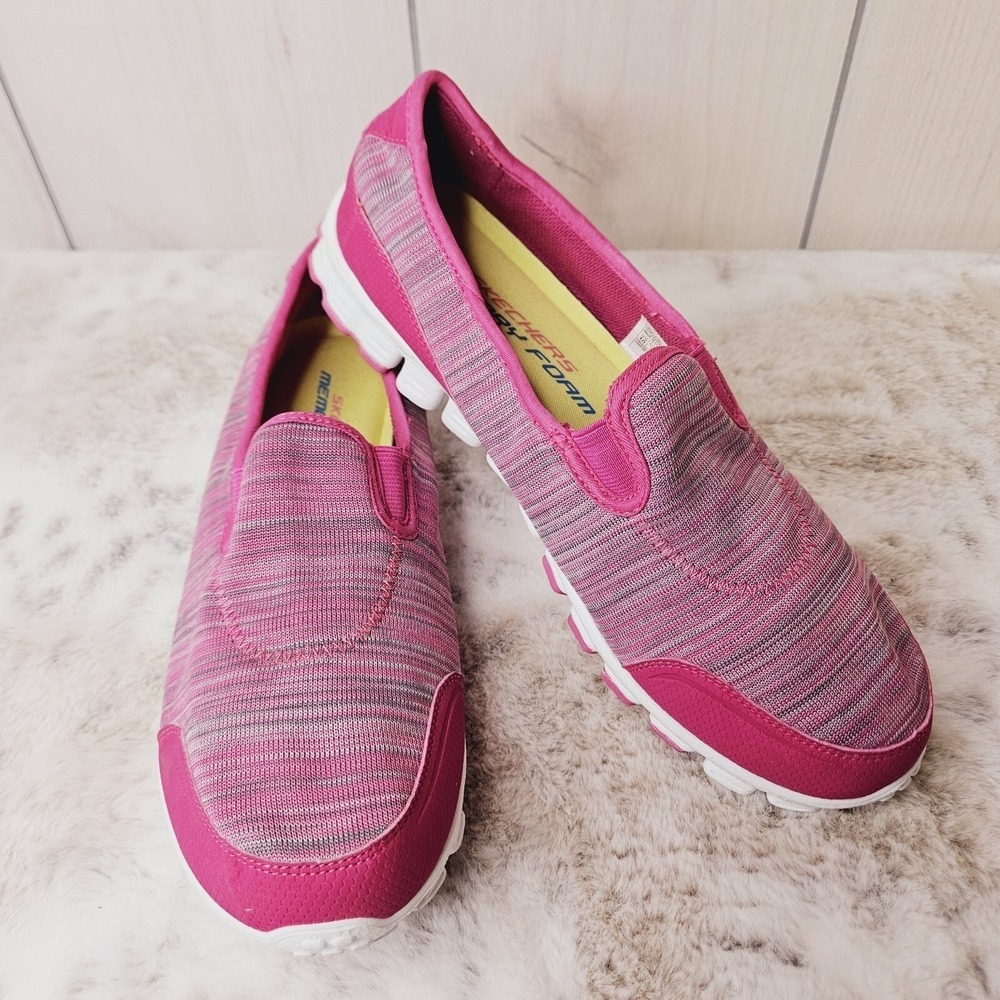 Skechers Pink Space Dye Memory Foam Slip On Walking Shoes 10 Athleisure Comfort